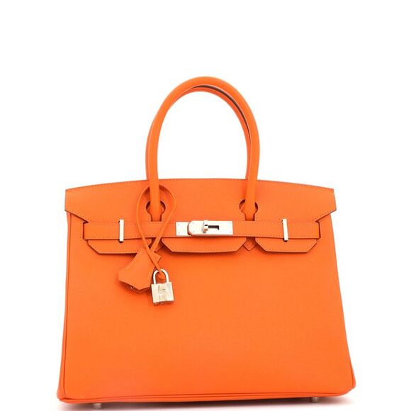 Hermes Birkin Handbag Feu Epsom with Palladium Hardware 30 Orange - Picture 3 of 8